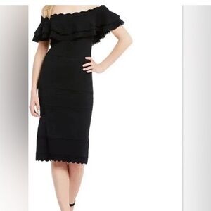 Eliza J. Z Black Midi Dress. Worn in or Off Shoulder. Medium. Like New!
